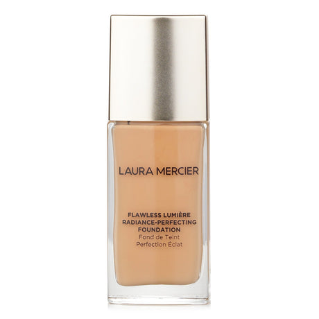 Laura Mercier Flawless Lumiere Foundation in #2W1 Macadamia, providing radiant medium to full coverage for a glowing complexion.