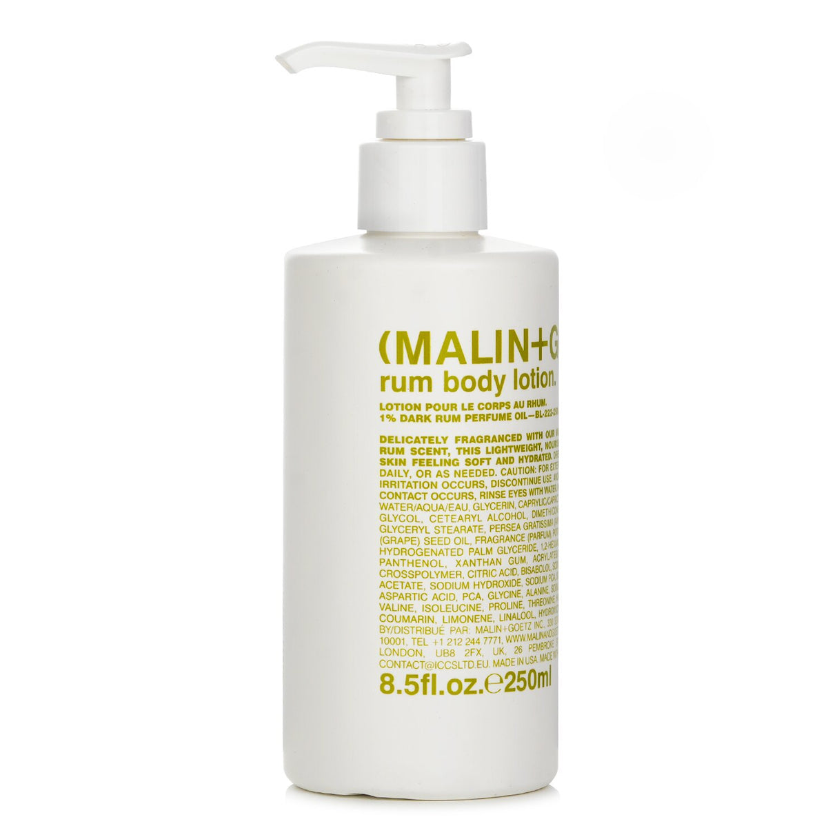 Intensive Rum Body Lotion with Vitamin B5, bergamot, and fatty acids for soft, smooth skin; 250ml bottle.