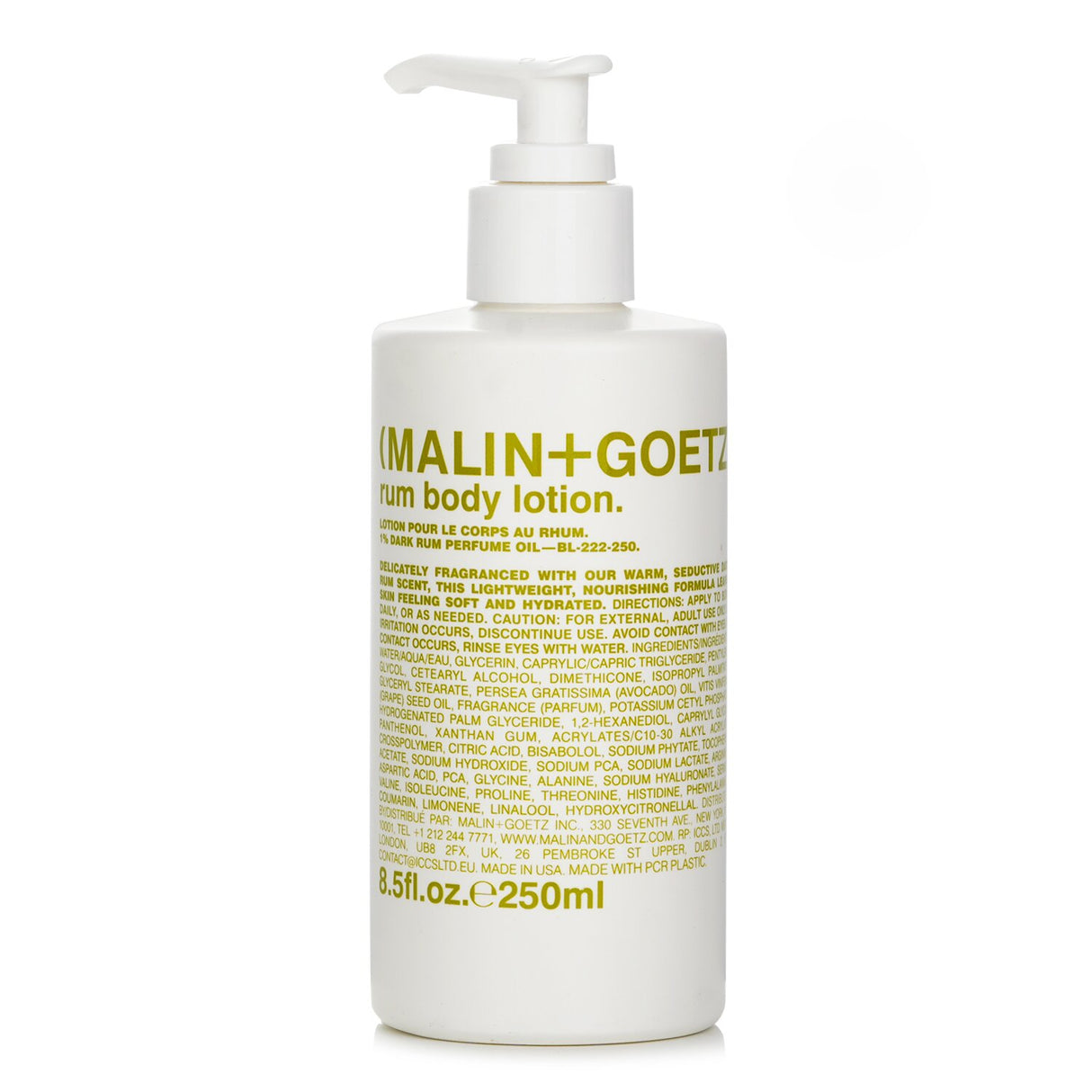 Luxurious MALIN+GOETZ Rum Body Lotion in 250ml, hydrates and nourishes with Vitamin B5 and bergamot for soft, smooth skin.