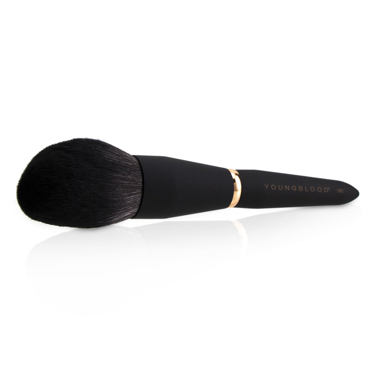 Large tapered Youngblood YB2 Powder Brush for even powder application, made from vegan Taklon synthetic fibers.