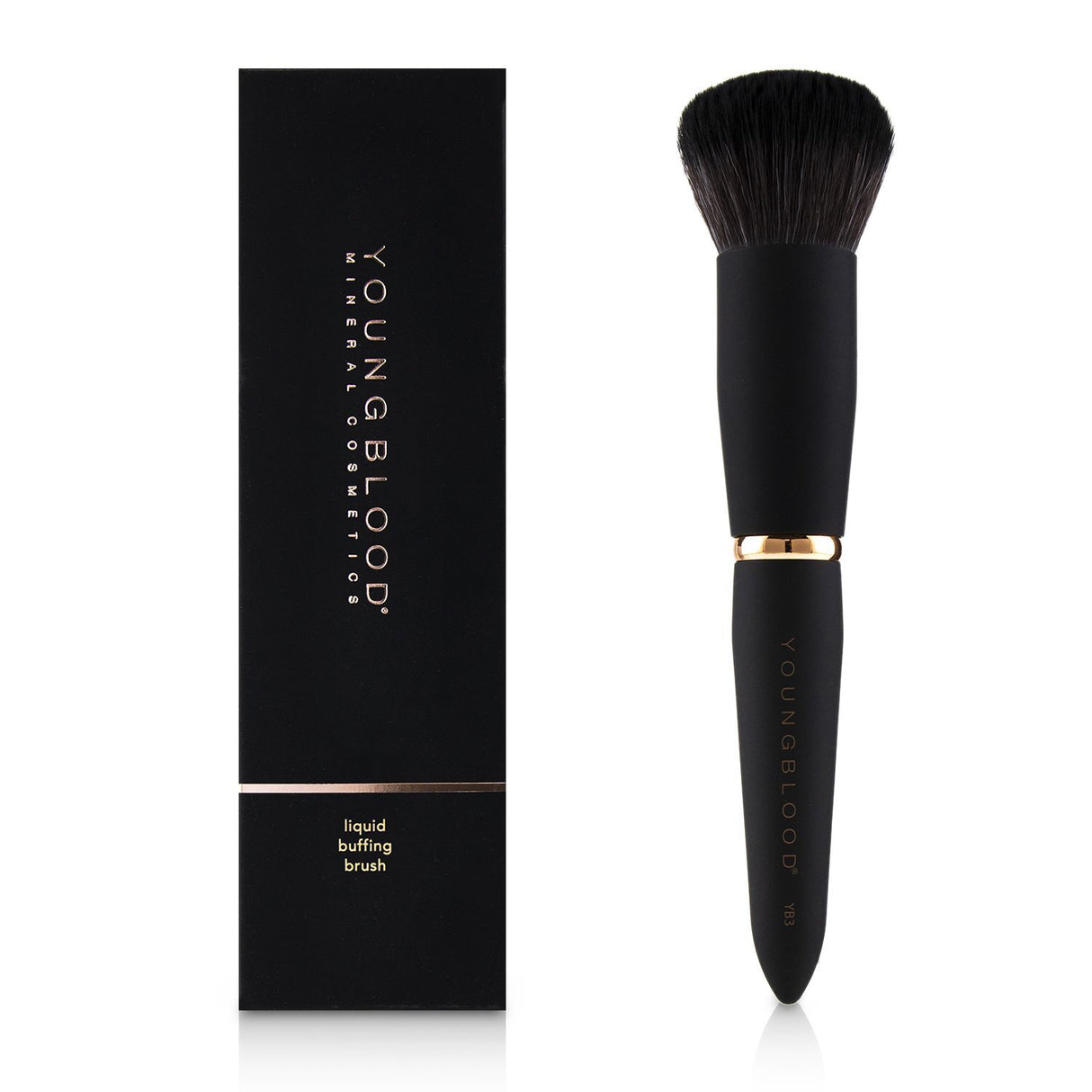 Youngblood YB3 Liquid Buffing Brush with a round, synthetic Taklon head for flawless liquid foundation application.