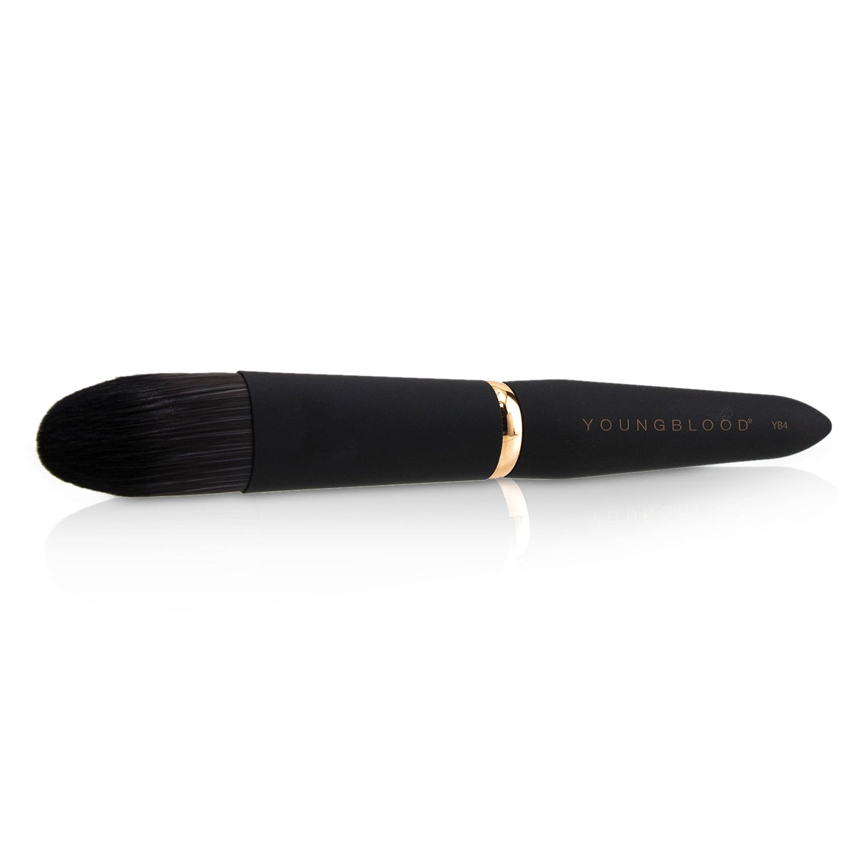 Youngblood YB4 Foundation Brush with firm flat bristles for even foundation application, made from soft vegan Taklon fibers.