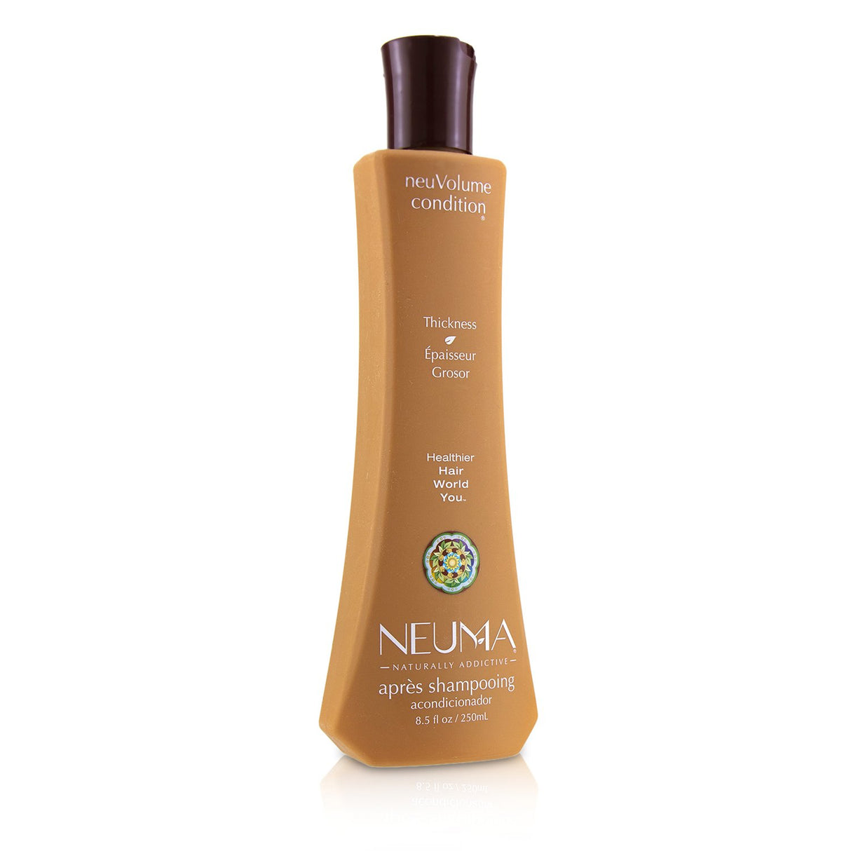 Lightweight volumizing conditioner for all hair types, enhances texture, softness, and color vibrancy with essential oils.