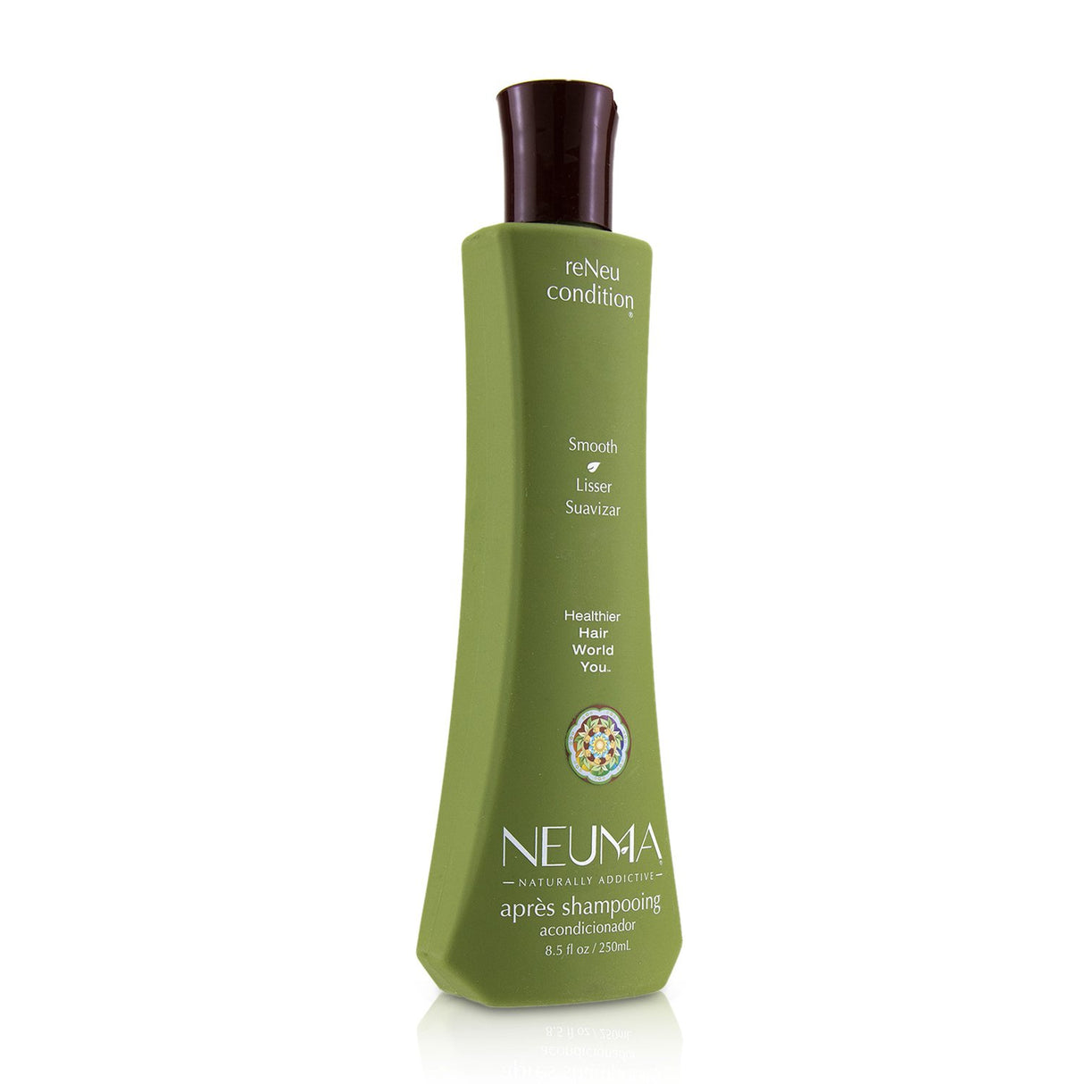 Lightweight conditioner with Sunflower Seed Oil, Peppermint, and Vanilla for frizz control and vibrant, healthy hair.