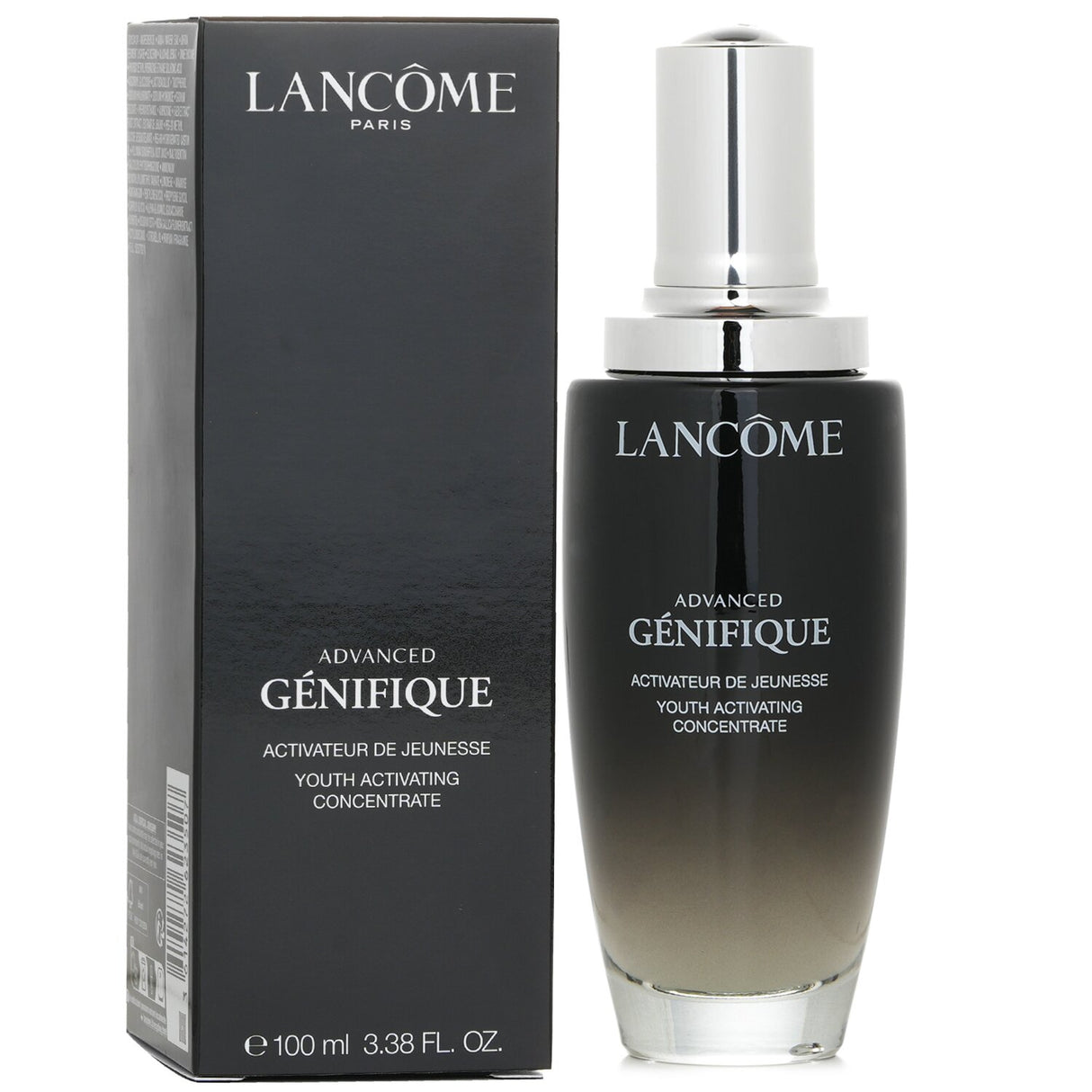 Luxurious Lancome Genifique Advanced Youth Activating Concentrate serum in a 100ml bottle, designed for rejuvenating and firming skin.