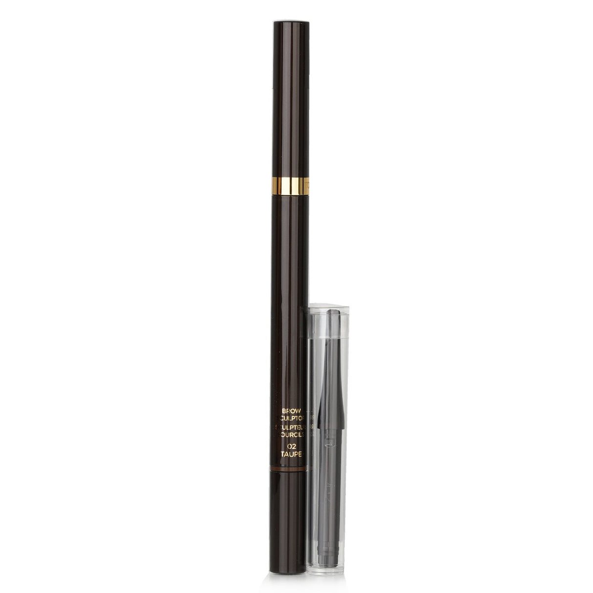 Tom Ford Brow Sculptor #02 Taupe, double-ended pen for precise brow definition and grooming with built-in brush.