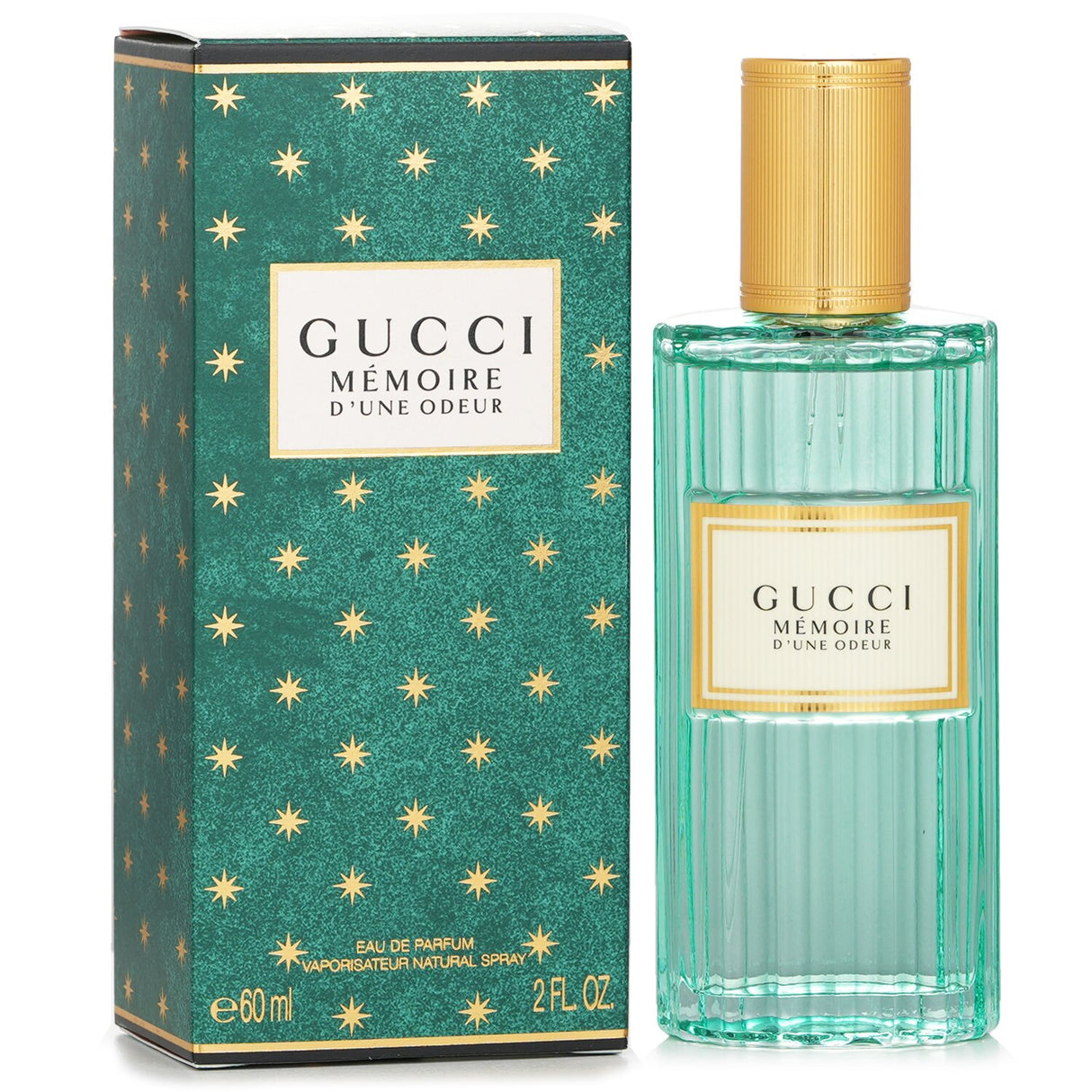 Gucci Memoire D’une Odeur Eau De Parfum in a vintage-style bottle, featuring fresh herbal notes for all genders, 60ml.