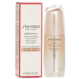Shiseido Benefiance Wrinkle Smoothing Serum bottle showcasing anti-aging ingredients for youthful, hydrated skin.