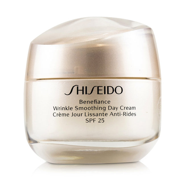 Shiseido Benefiance Day Cream SPF 25, anti-aging formula that smooths wrinkles and protects skin with a silky texture.