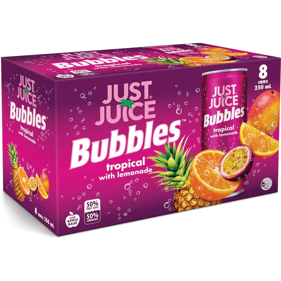 Just Juice Fruit Drink Bubbles Tropical 250mL