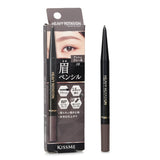 KISS ME Heavy Rotation Eyebrow Pencil #08 in Ash Grey, dual-ended with brush, delivers long-lasting, natural brows effortlessly.