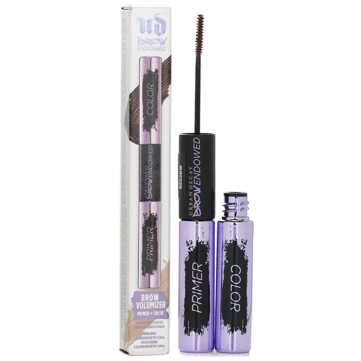 Urban Decay Brow Endowed Volumizer in #Brunette Betty, a double-ended tool for shaping, filling, and defining brows.