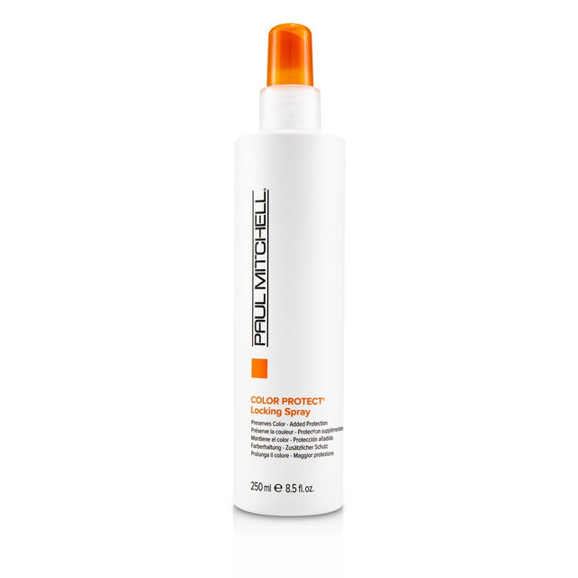 Paul Mitchell Color Protect Locking Spray, 250ml, preserves hair color with UV protection and enhances shine for vibrant, soft hair.