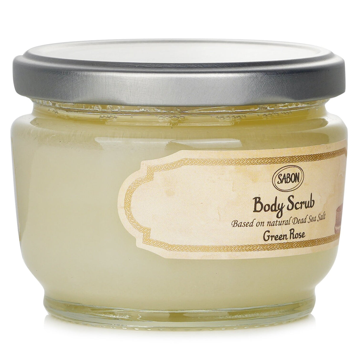 Luxurious Green Rose body scrub with Dead Sea Salt, natural oils, and a refreshing scent for soft, smooth skin.
