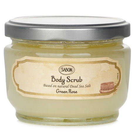 Luxurious Sabon Body Scrub in Green Rose, featuring Dead Sea Salt for exfoliation and nourishing oils for hydrated, soft skin.