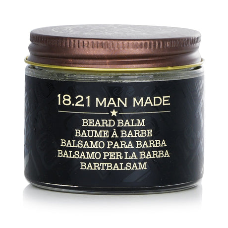Premium 18.21 Man Made Beard Balm in #Spiced Vanilla, ideal for taming and moisturizing coarse beards, 56.7g.