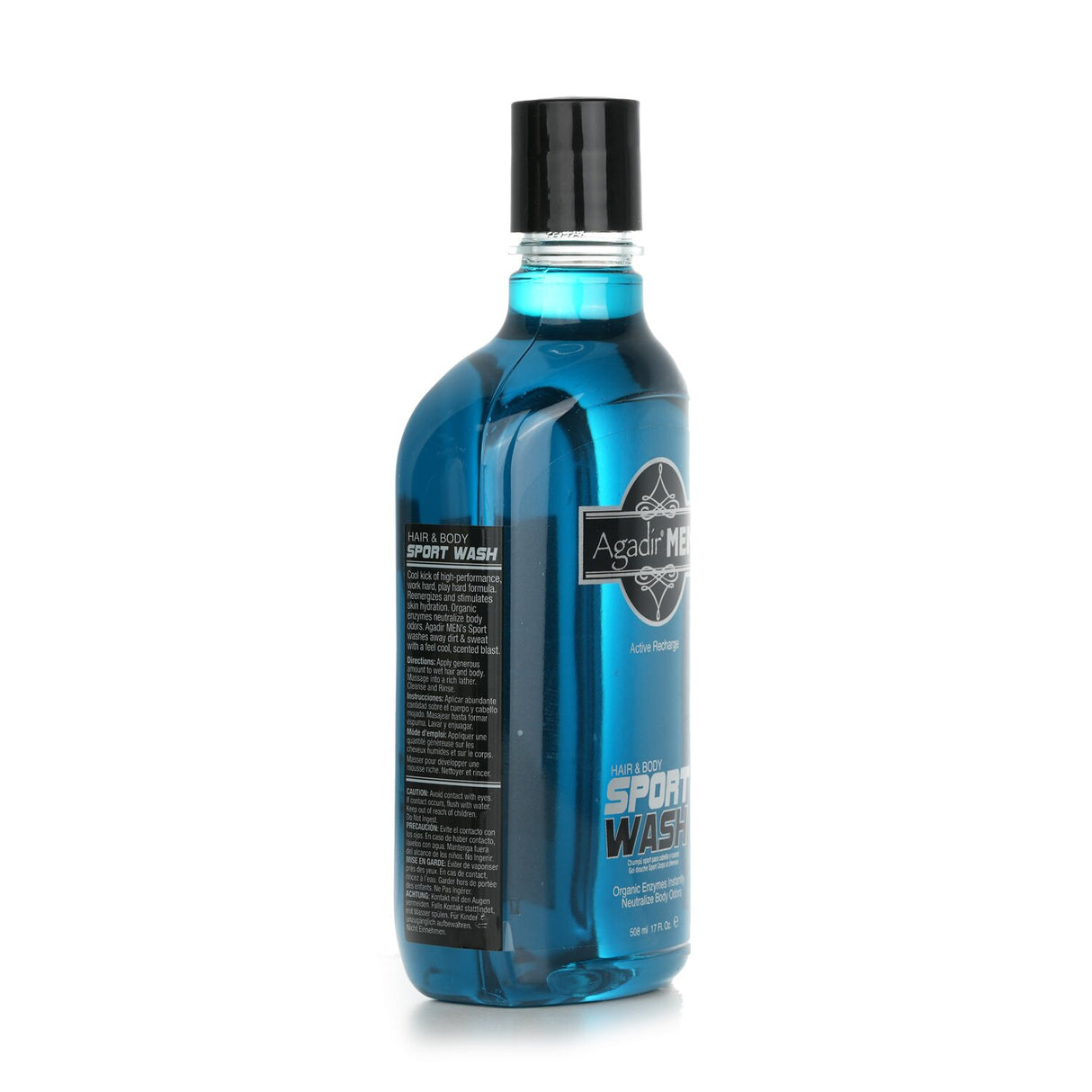Agadir Men Active Recharge Hair & Body Sport Wash, a 508ml cleanser with argan oil for refreshing hair and skin.