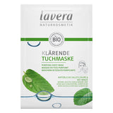 Lavera Purifying Sheet Mask with salicylic acid and mint for detoxifying, refreshing, and revitalizing all skin types.