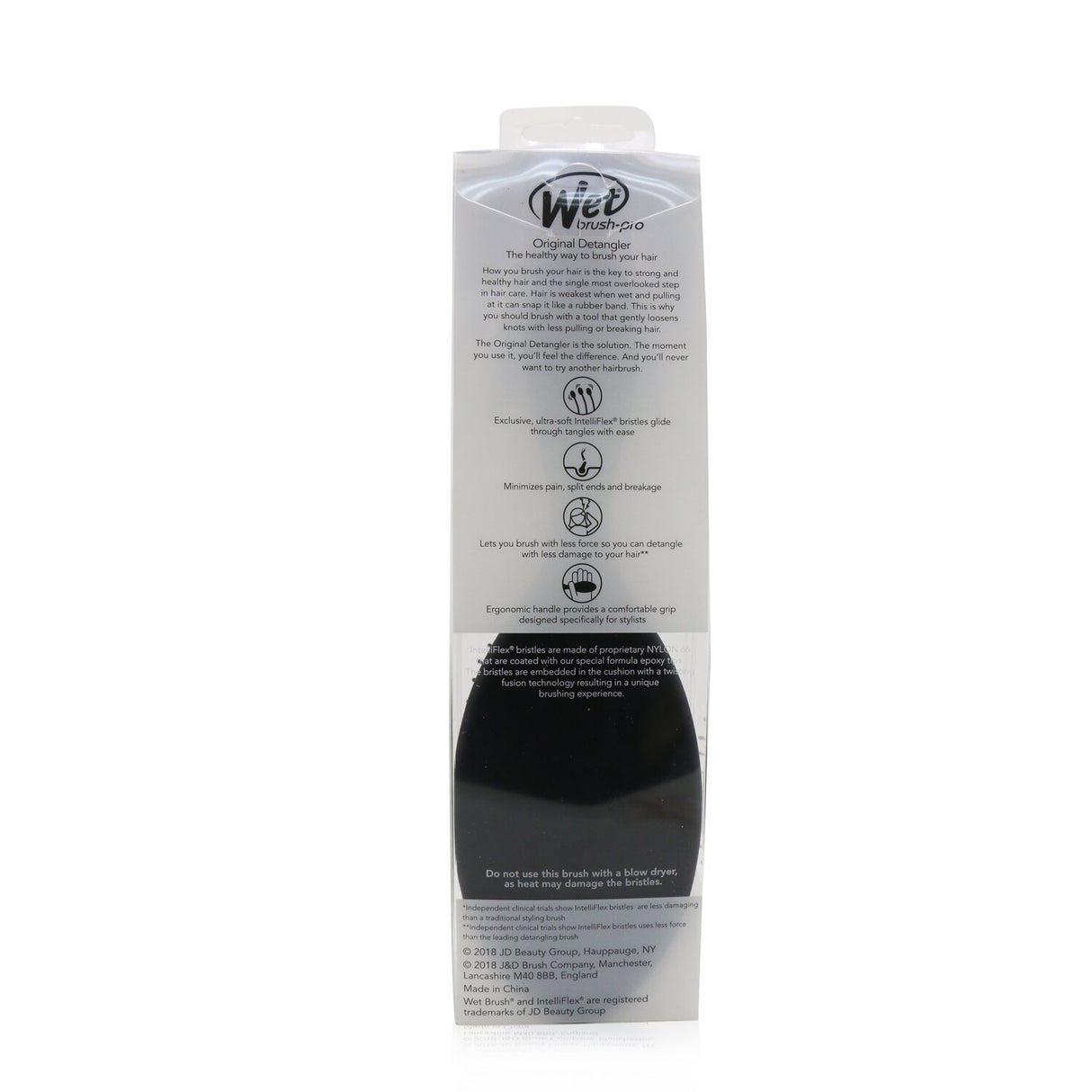 Wet Brush Original Detangler in black with IntelliFlex bristles for pain-free and damage-free detangling on all hair types.