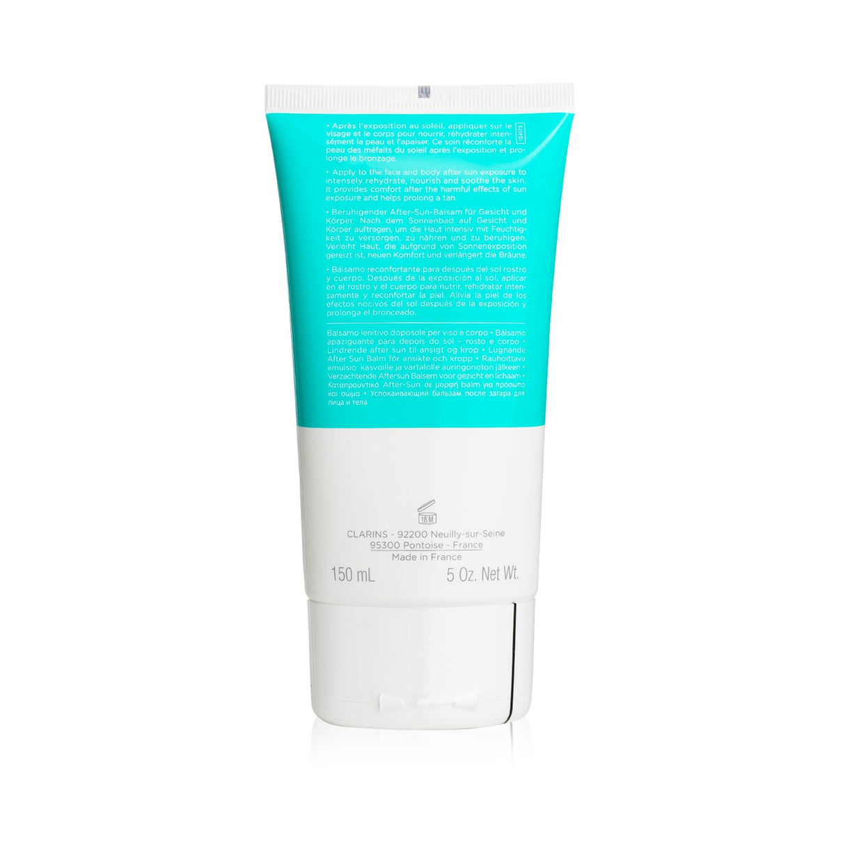 Clarins After Sun Soothing Balm, 150ml, hydrating formula enriched with watermelon, aloe vera, and shea butter for after sun care.