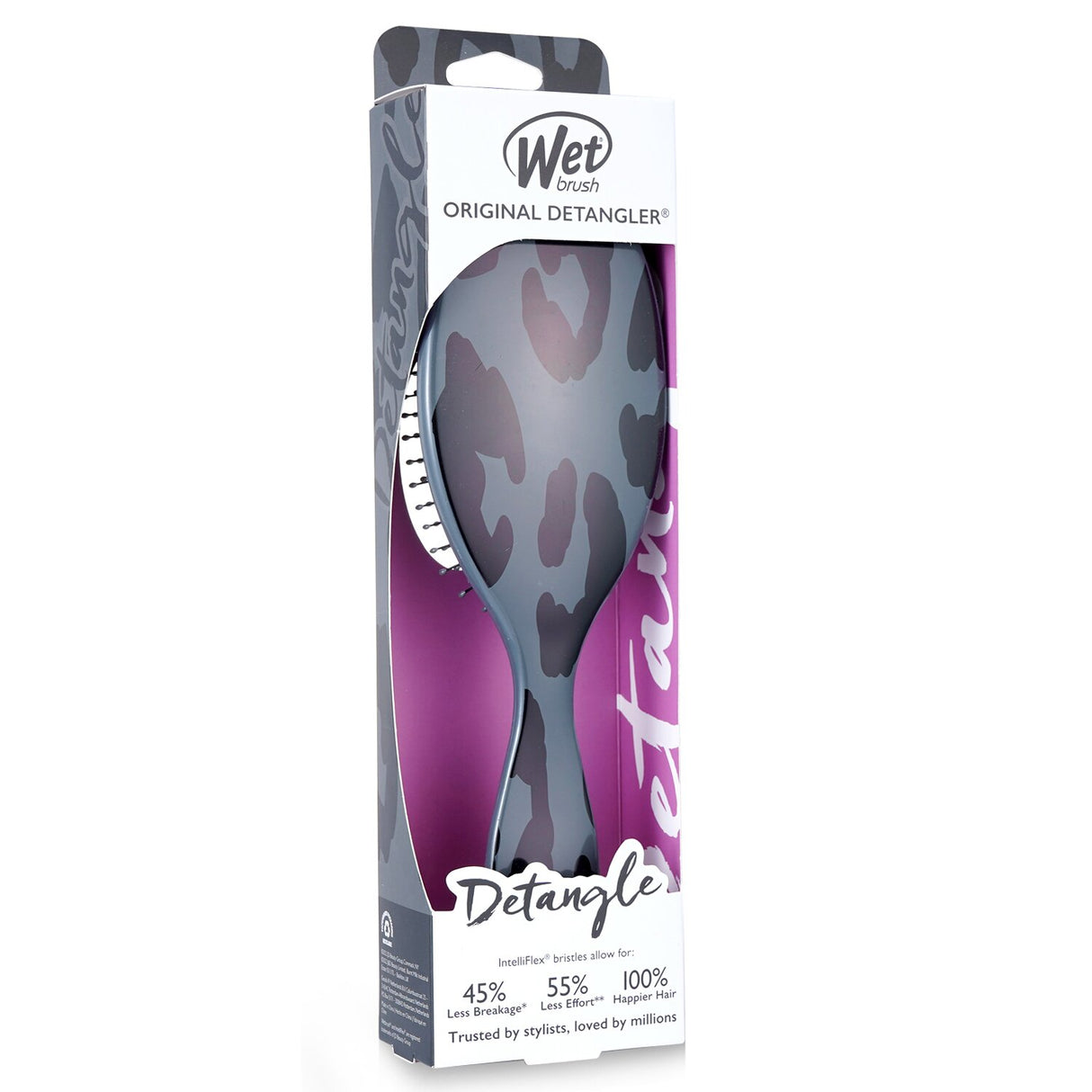 Wet Brush Original Detangler in Leopard-Dark Gray features ultra-soft bristles for gentle, damage-free detangling.