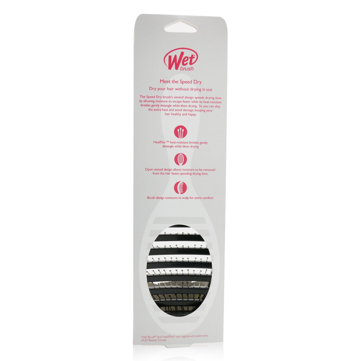 Wet Brush Speed Dry Detangler in black, featuring heat-resistant bristles and a vented design for quick, pain-free detangling.