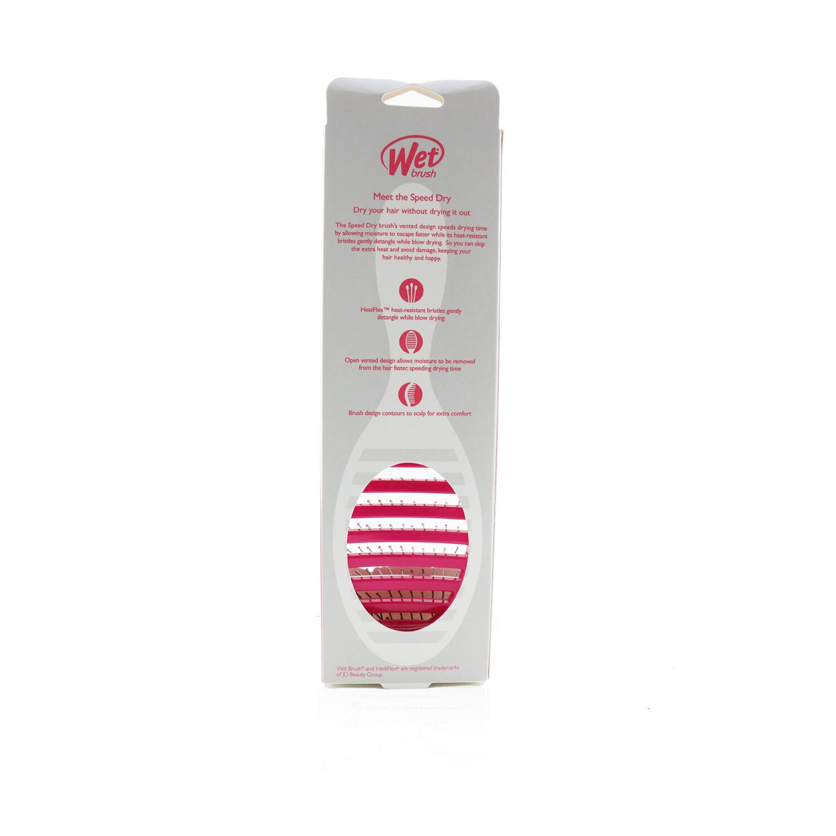 Vibrant pink Wet Brush Speed Dry Detangler with heat-resistant bristles for effortless blow-drying and detangling.