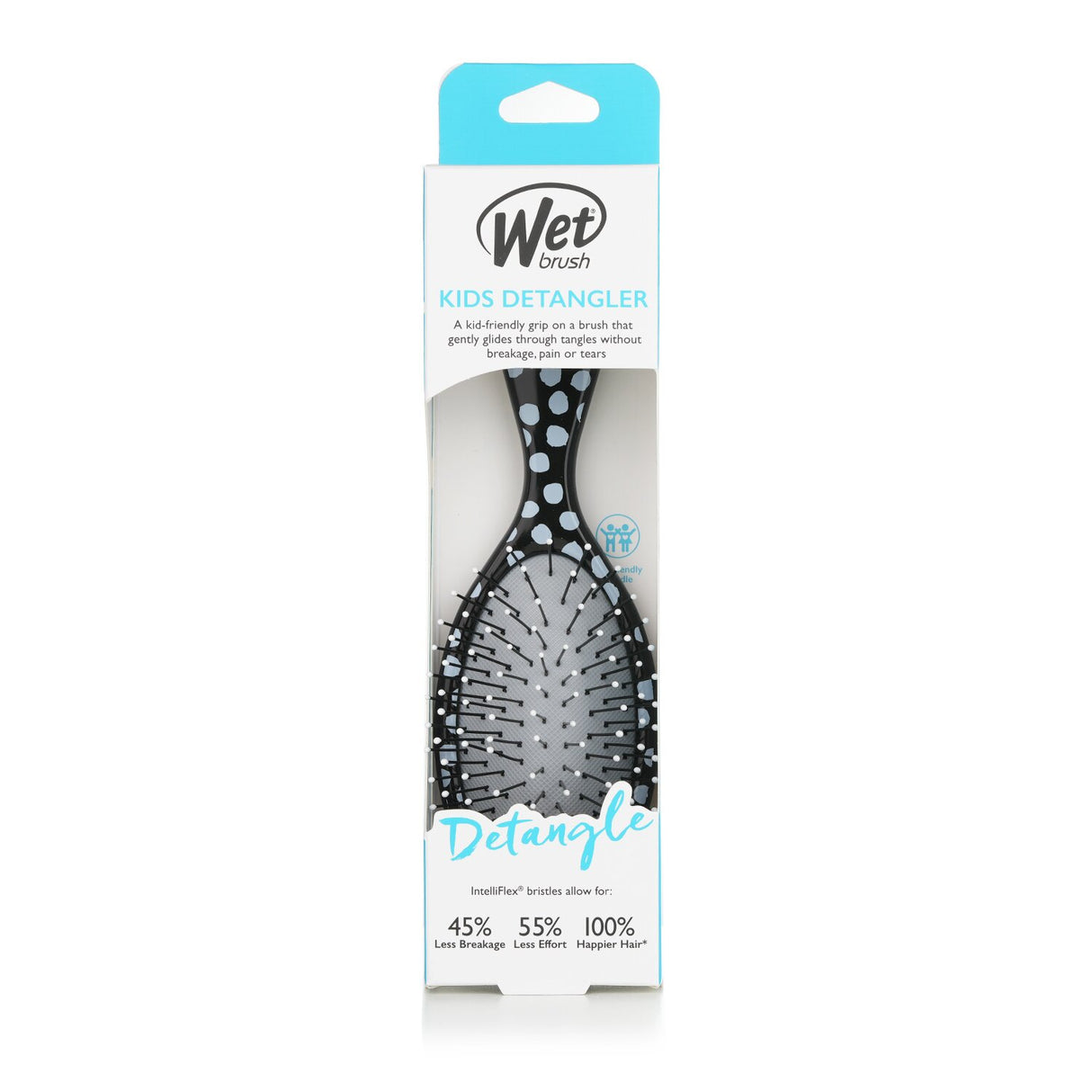 Wet Brush Kid's Detangler in Polka Dot with soft bristles for gentle detangling, designed for little hands and hair.