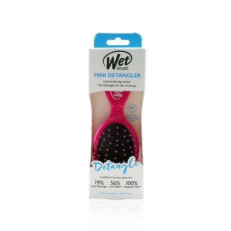 Vibrant pink Wet Brush Mini Detangler with IntelliFlex bristles for snag-free, painless hair care on the go.