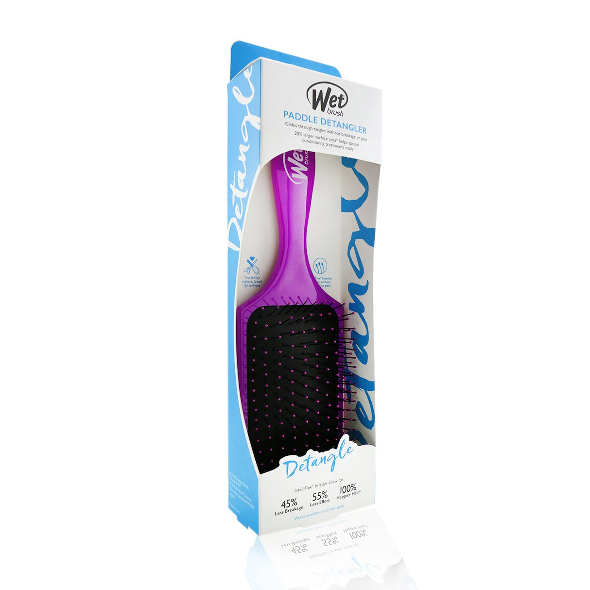 Wet Brush Paddle Detangler in Purple with HeatFlex bristles for pain-free detangling and AquaVent design for easy use.