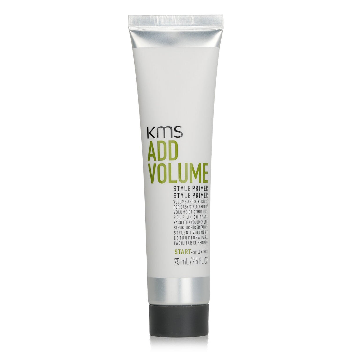 "KMS California Add Volume Style Primer enhances fine hair with lasting volume and structure for effortless styling."