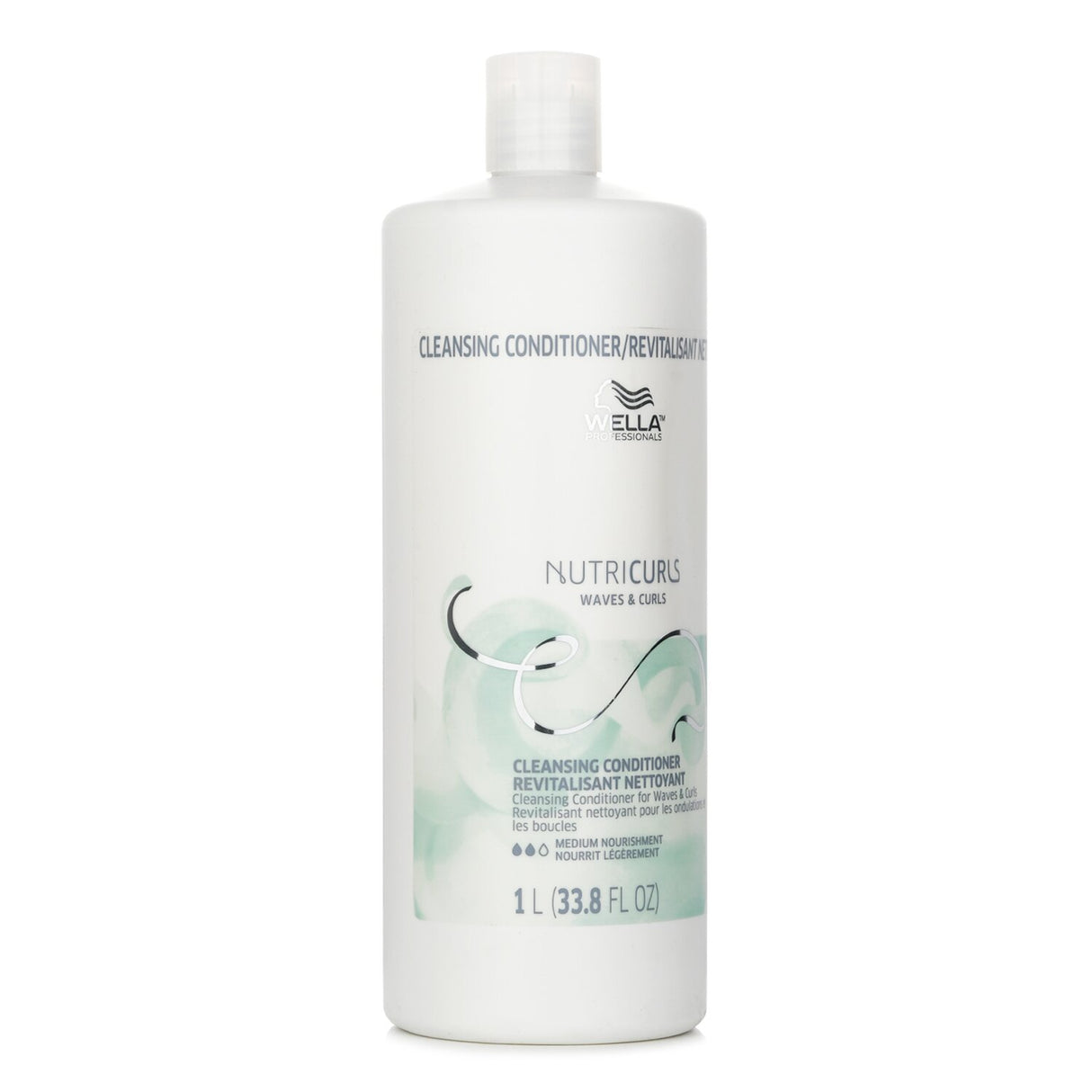 Wella Nutricurls Cleansing Conditioner for waves and curls, 1000ml, enhances curl definition and reduces frizz for 72 hours.