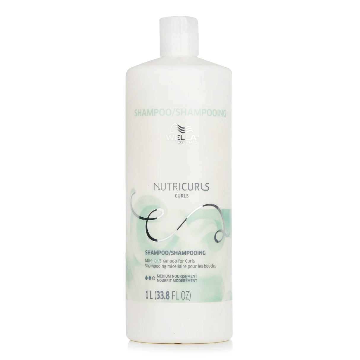 Wella Nutricurls Micellar Shampoo (1000ml) for curly hair, nourishes, cleanses, reduces frizz, and enhances curl definition.