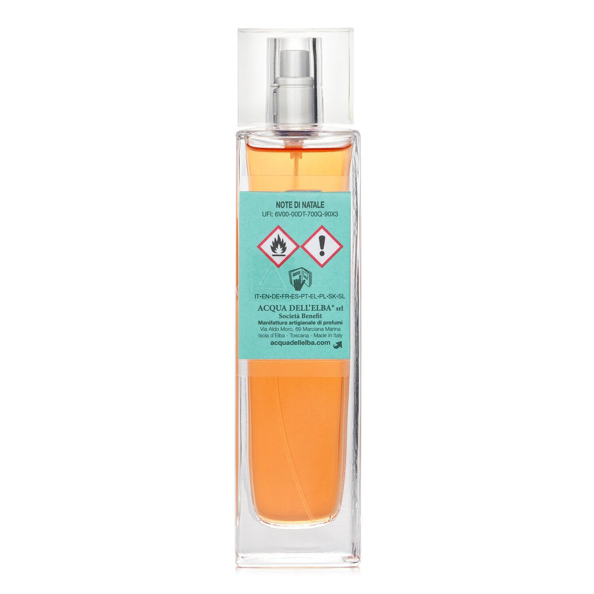 Festive Acqua Dell'Elba Room Spray capturing holiday scents of orange, cinnamon, and jasmine for a cozy ambiance.