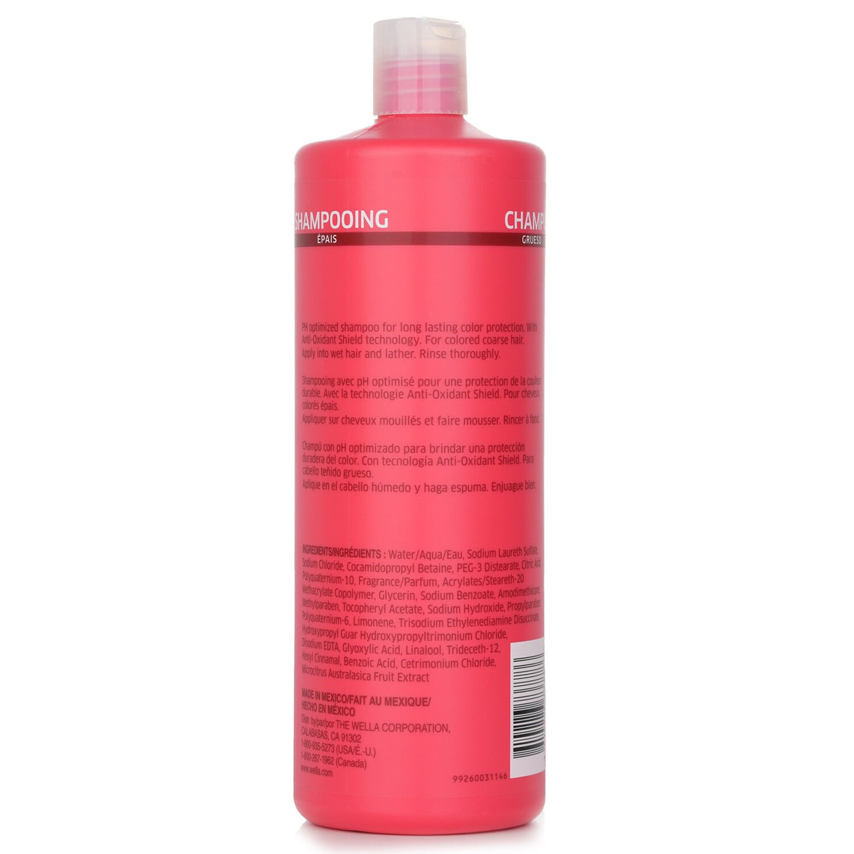 Wella Invigo Brilliance Color Protection Shampoo for coarse hair, 1000ml, enhances vibrancy and smoothness for colored locks.