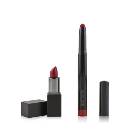 Laura Mercier Velour A Deux Lip Duo in Red, featuring two exquisite lipsticks: Dominate (matte) and Addiction (satin-matte).