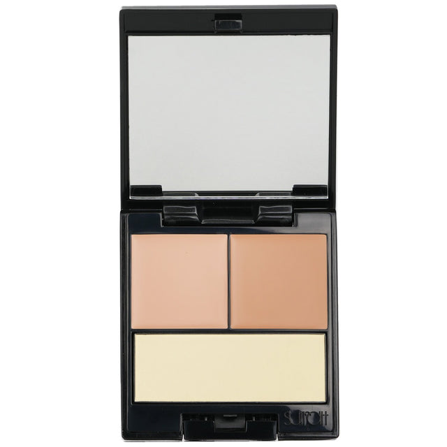 Surratt Beauty Perfectionniste Concealer Palette #3 with Warm Peach and Light Tan shades, plus setting powder for flawless coverage.