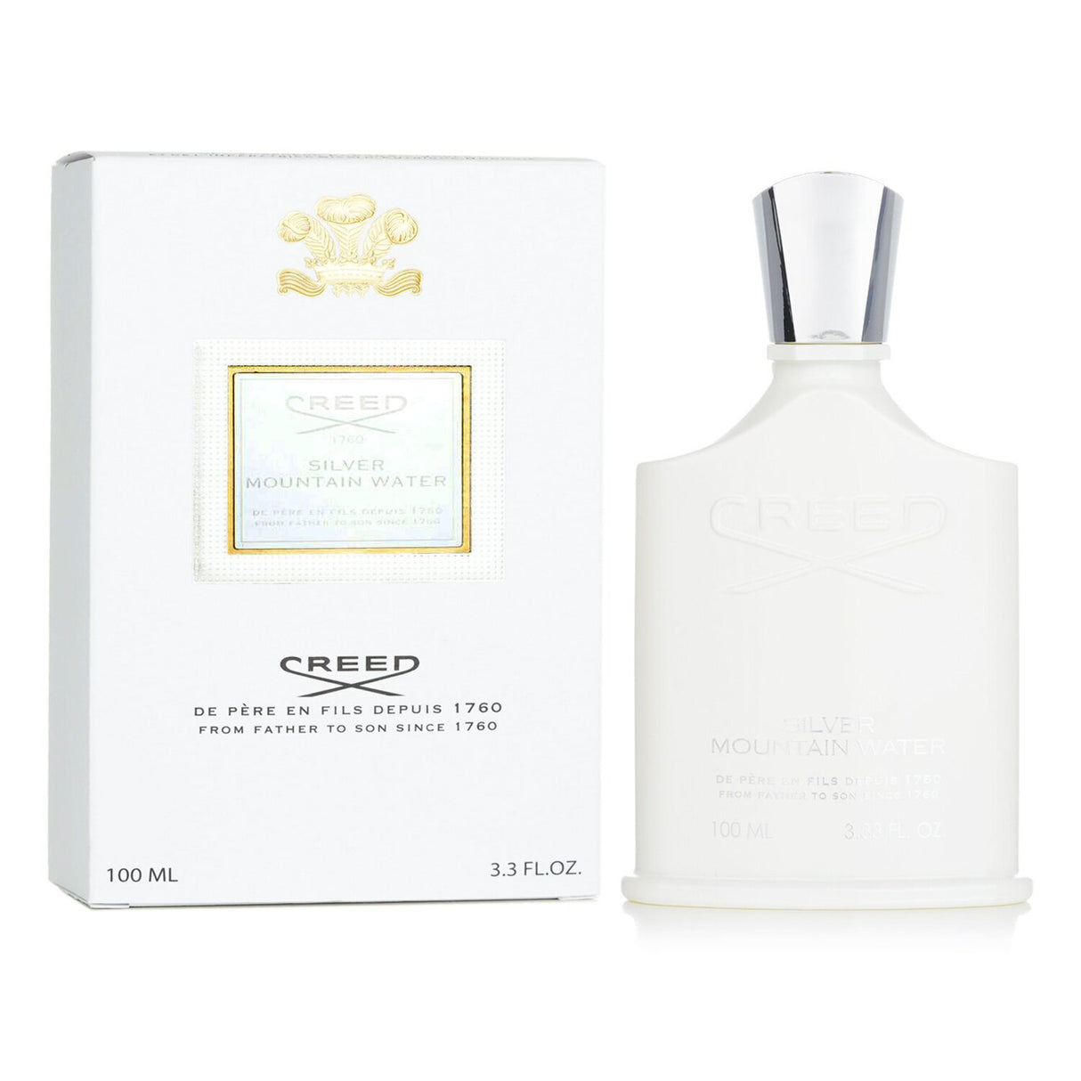 Creed Silver Mountain Water 100ml spray, an aromatic fragrance blending bergamot, green tea, and sandalwood for everyday wear.