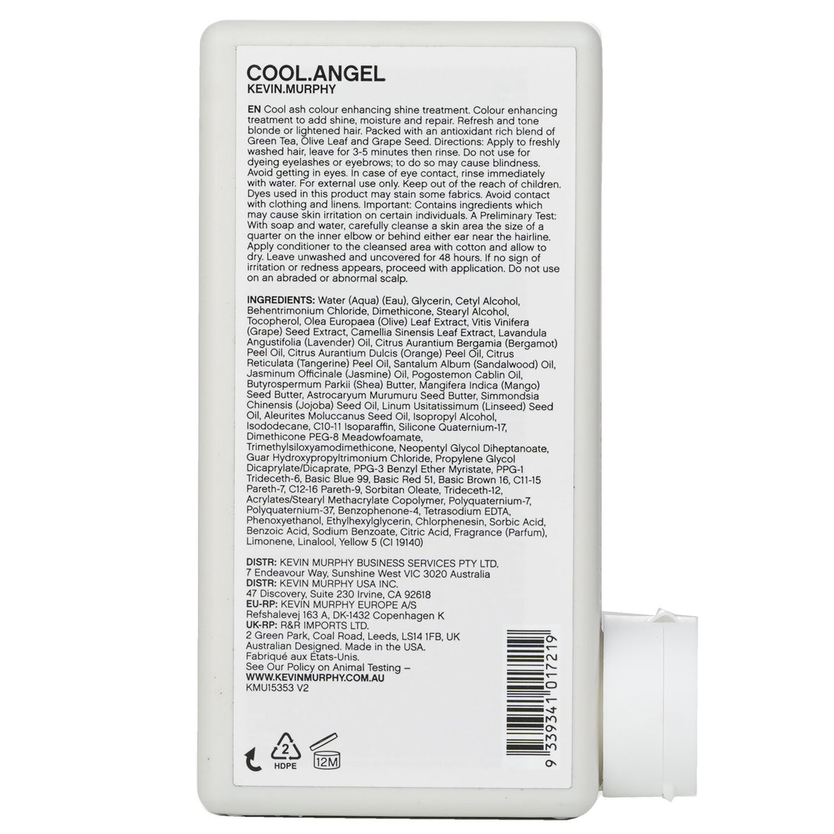 Kevin.Murphy Cool.Angel treatment enhances cool ash tones, hydrates, and adds shine for vibrant, healthy hair.