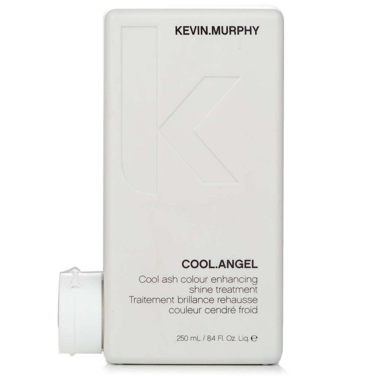 Bottle of Kevin.Murphy Cool.Angel treatment for color-enhancing shine, featuring Murumuru Butter and Green Tea for healthy, vibrant hair.