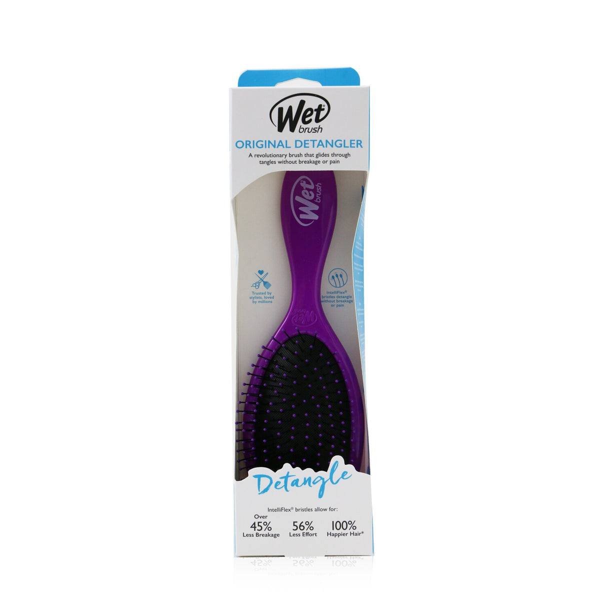 Wet Brush Original Detangler in purple, featuring ultra-soft IntelliFlex bristles for pain-free, effective hair detangling.