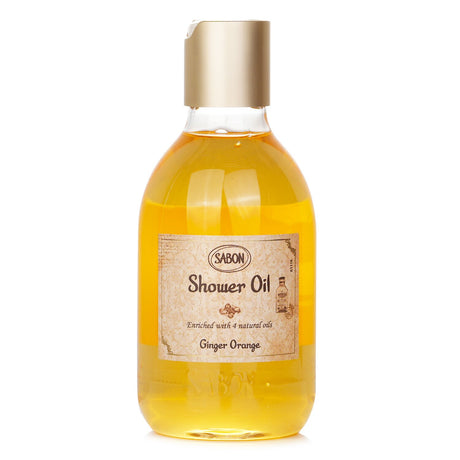 Sabon Ginger Orange Shower Oil in a 300ml plastic bottle, moisturizing body wash with essential oils for soft, refreshed skin.