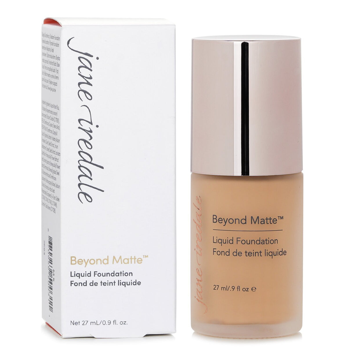 Jane Iredale Beyond Matte Liquid Foundation #M5 in a 27ml bottle, offering buildable coverage with a semi-matte, natural finish.