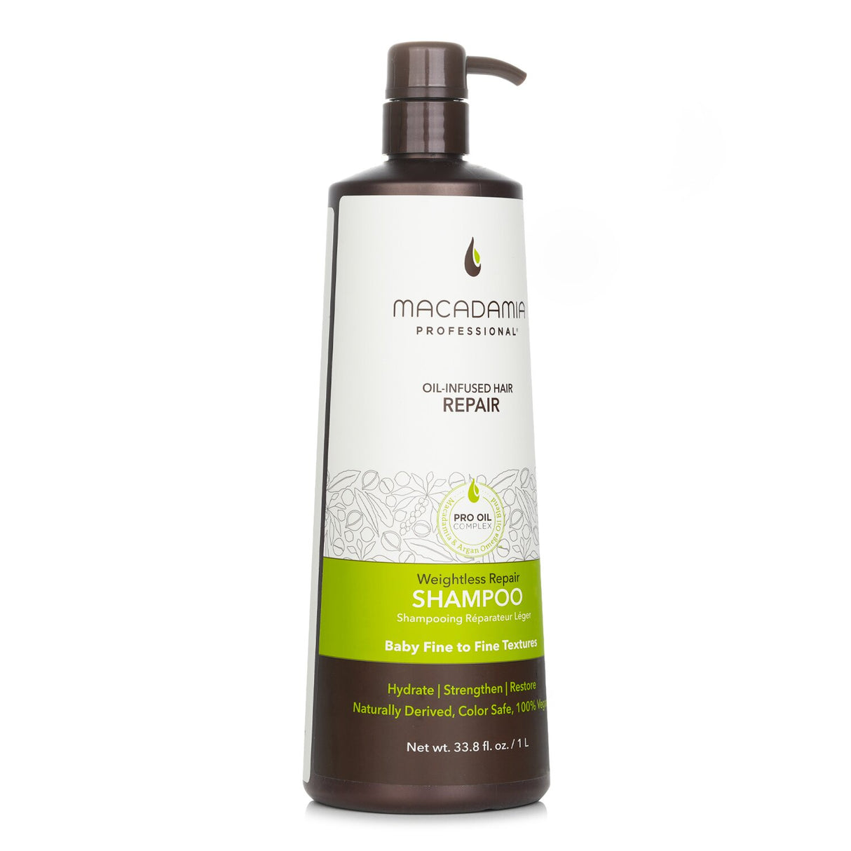 Lightweight shampoo for fine hair, enriched with Macadamia and Argan Oils for nourishment, repair, and vibrant shine.