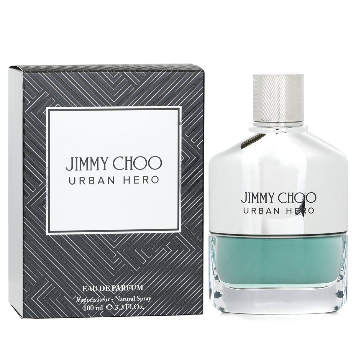 Jimmy Choo Urban Hero Eau De Parfum Spray in a sleek 100ml bottle, featuring woody spicy notes for the modern man.