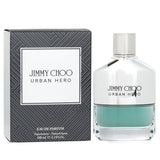 Jimmy Choo Urban Hero Eau De Parfum Spray in a sleek 100ml bottle, featuring woody spicy notes for the modern man.