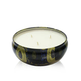 Voluspa 3 Wick Decorative Tin Candle in Moso Bamboo, featuring a vibrant tin and soothing, earthy fragrance.