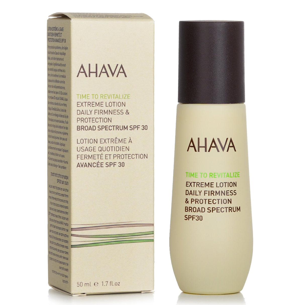 Ahava Revitalize Extreme Lotion SPF 30 for daily firmness, infused with Dead Sea minerals and antioxidants for youthful skin.