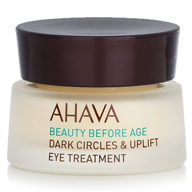 Ahava's 15ml eye treatment revitalizes tired eyes, reduces dark circles, and enhances elasticity with botanicals and peptides.