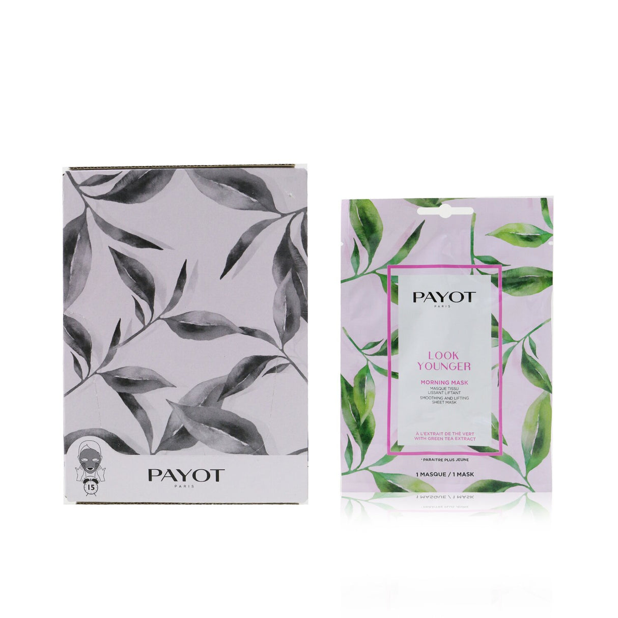Eco-friendly sheet masks with green tea extract for a smooth, radiant complexion; set of 15 for a youthful glow.
